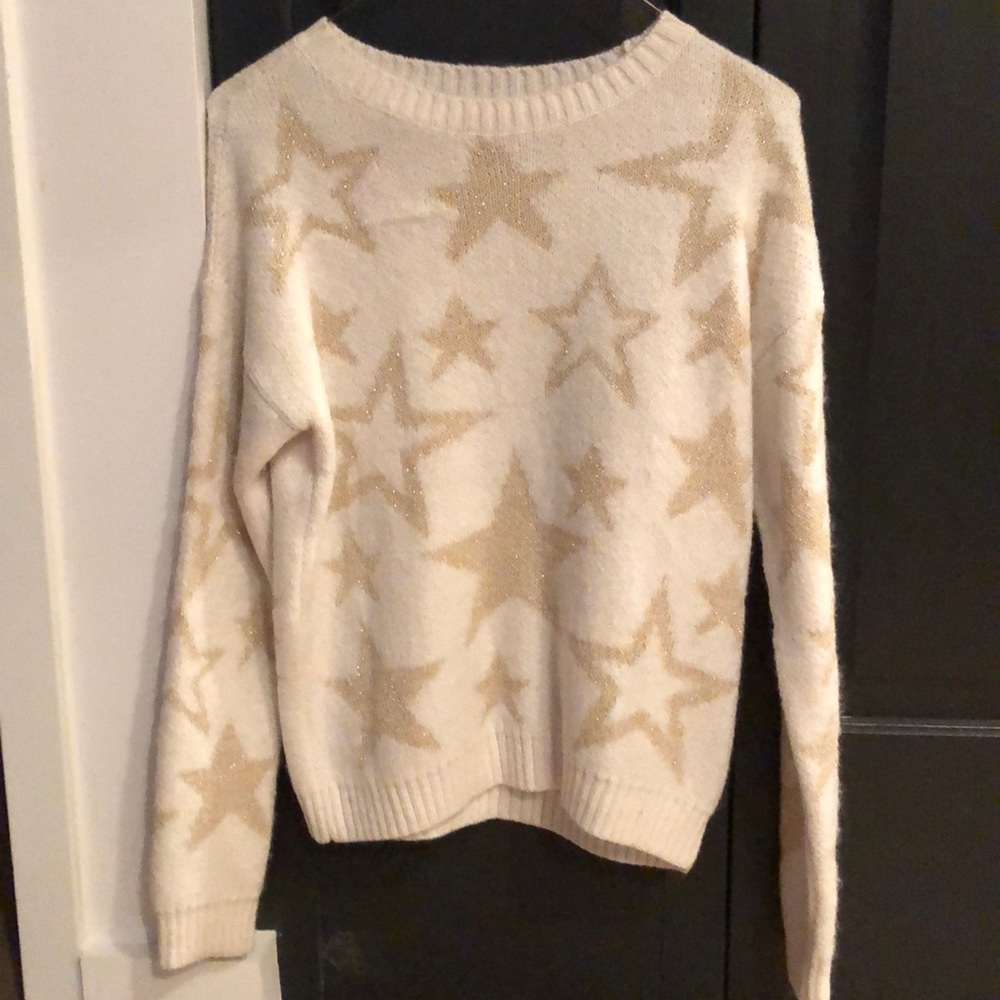 Ivory and gold metallic star sweater by ecote